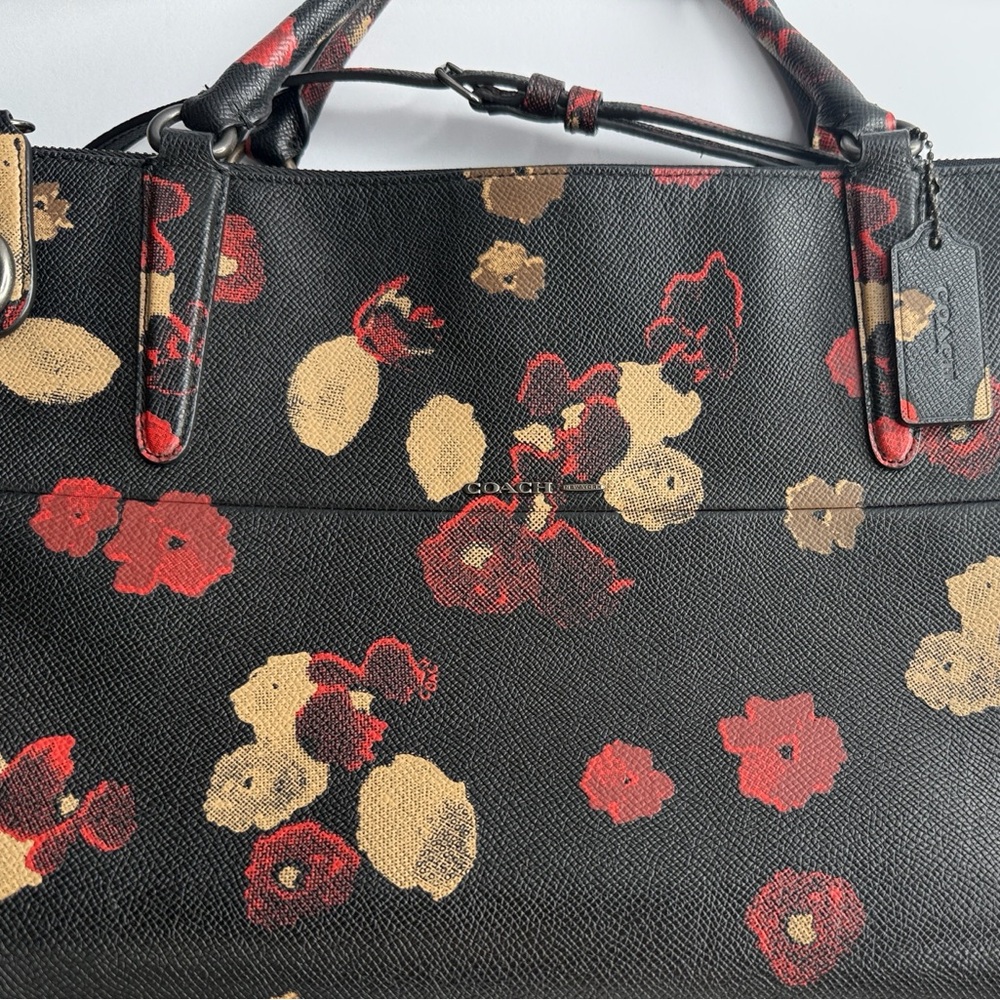 RARE Vintage COACH Borough Black,Red,Tan Floral Turnkey Crossbody Satchel #33608 - Picture 14 of 16